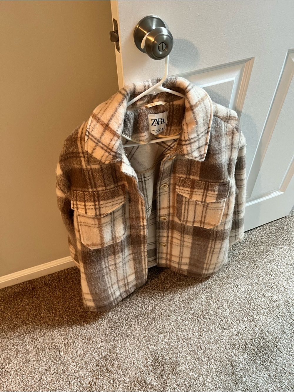 ZARA Brown and Cream Plaid Shacket